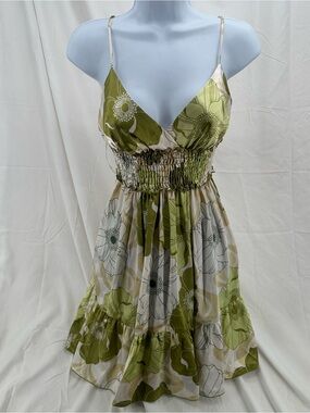 Babydoll Deadstock Y2K XOXO Green Floral Smocked Mini Dress